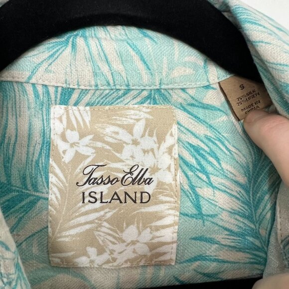 Tasso Elba Island Silk Linen Tropical Short Sleeve Button Down Shirt Small - Picture 2 of 3